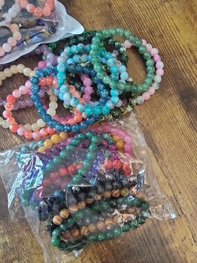 6 Set Multicolor Beaded Stretch Bracelets - Pack of Assorted Colors